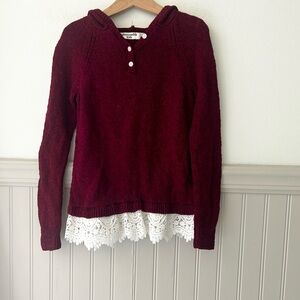 Abercrombie Kids Girls 7/8 Wine Maroon Sweater Knit Lace Top with Hood